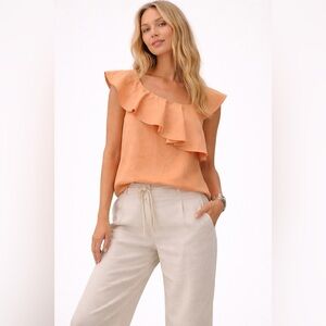 🔥HOST PICK🔥 Kate Spade Saturdays Cuyana Peach Orange Cyan Rust Ruffle Top M
